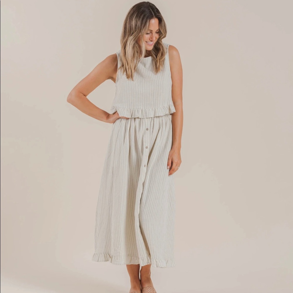 Rylee + Cru Oceanside Skirt Sage Green Stripe XS